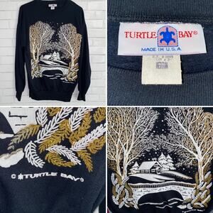 Vintage 80’s Turtle Bay Winter Scene Blk Gold White Crewneck Sweatshirt USA MED